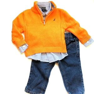 Nautica | Woven Shirt/Quarter Zip Sweater/Jean Set
